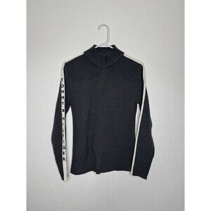 Tommy Hilfiger Women's Sleeve Spellout Mock Neck 1/4 Zip Sweater Size L Y2K